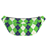 White Green And Navy Argyle Print Fanny Pack