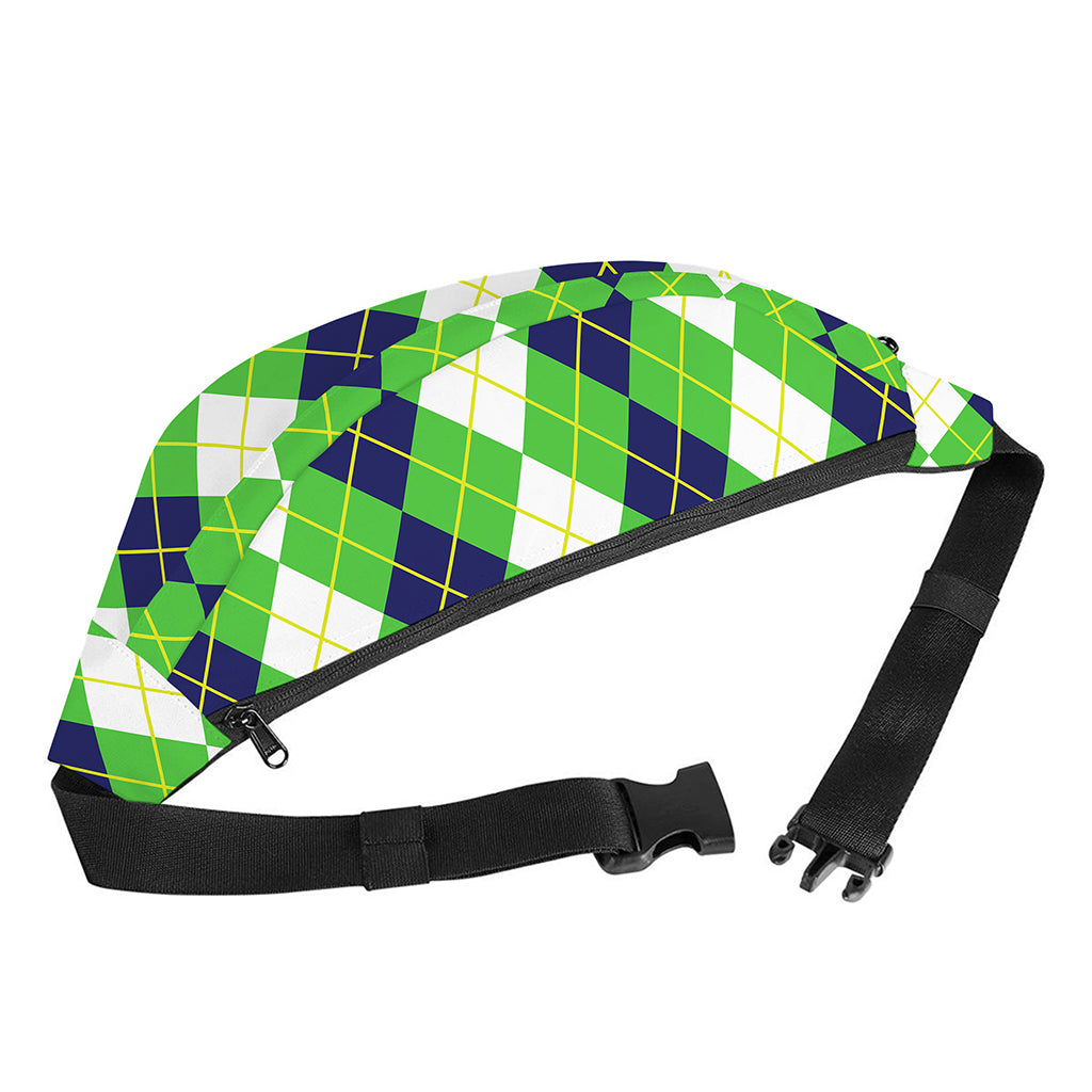 White Green And Navy Argyle Print Fanny Pack