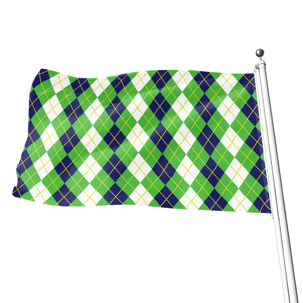White Green And Navy Argyle Print Flag