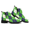 White Green And Navy Argyle Print Flat Ankle Boots