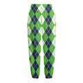White Green And Navy Argyle Print Fleece Lined Knit Pants