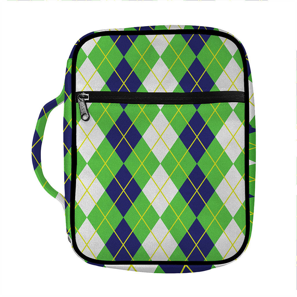 White Green And Navy Argyle Print Front Pocket Bible Bag