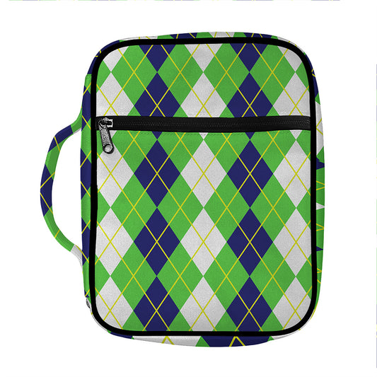 White Green And Navy Argyle Print Front Pocket Bible Bag
