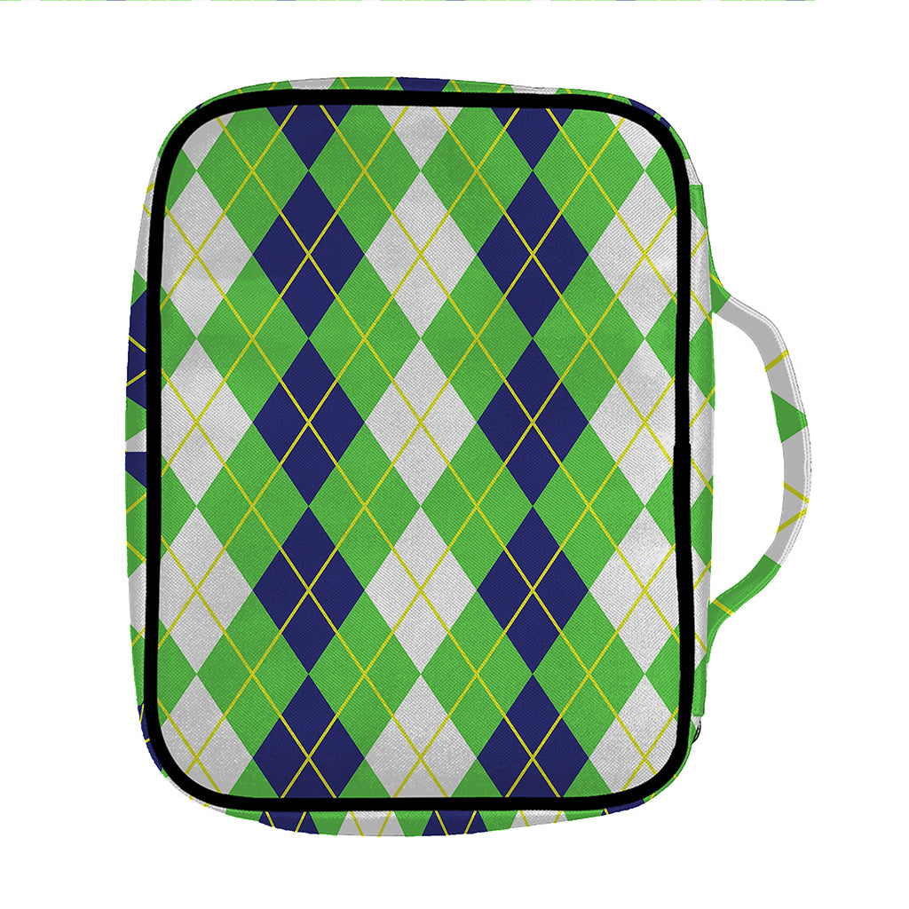 White Green And Navy Argyle Print Front Pocket Bible Bag