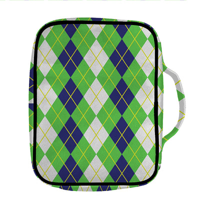 White Green And Navy Argyle Print Front Pocket Bible Bag