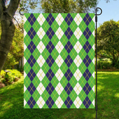 White Green And Navy Argyle Print Garden Flag