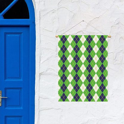 White Green And Navy Argyle Print Garden Flag