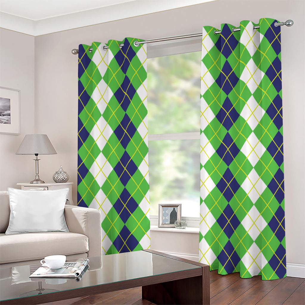 White Green And Navy Argyle Print Grommet Curtains