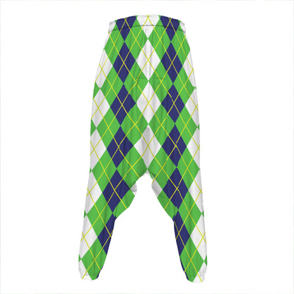 White Green And Navy Argyle Print Hammer Pants