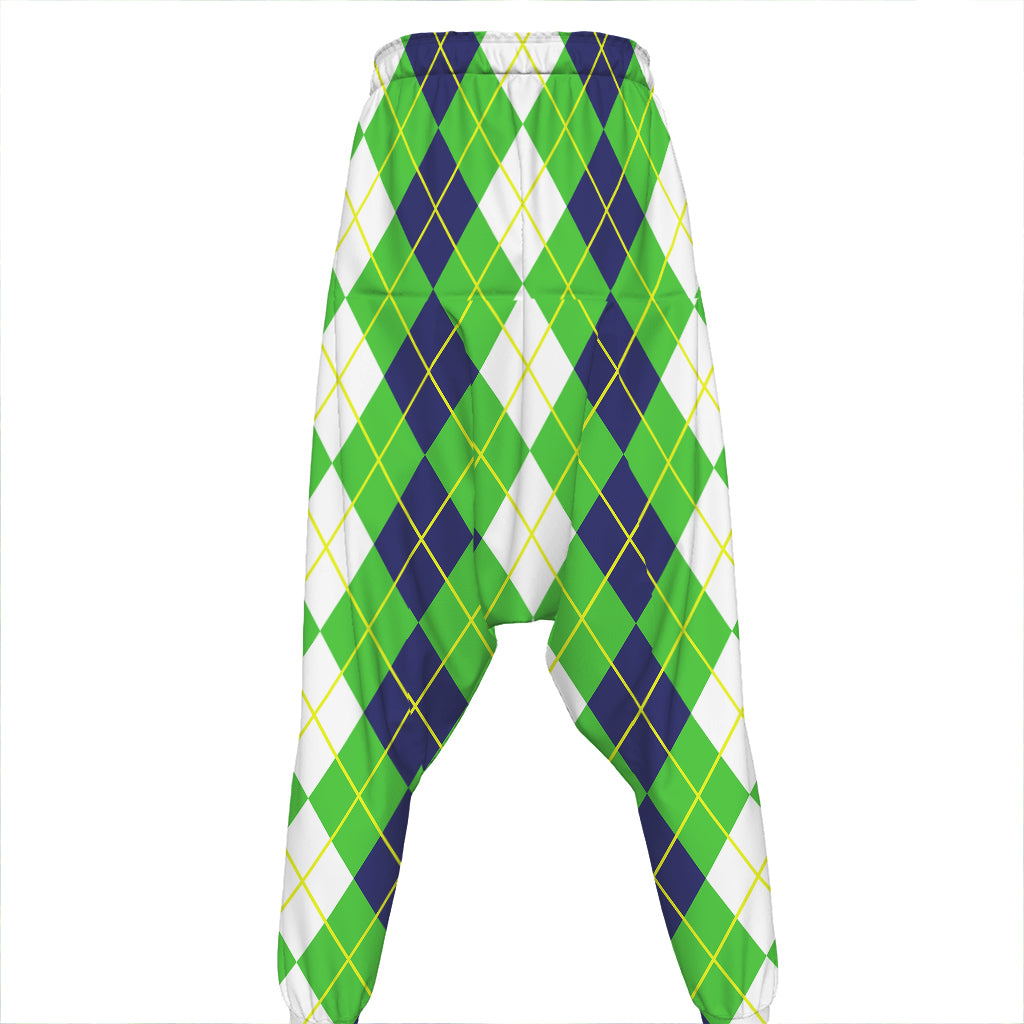 White Green And Navy Argyle Print Hammer Pants