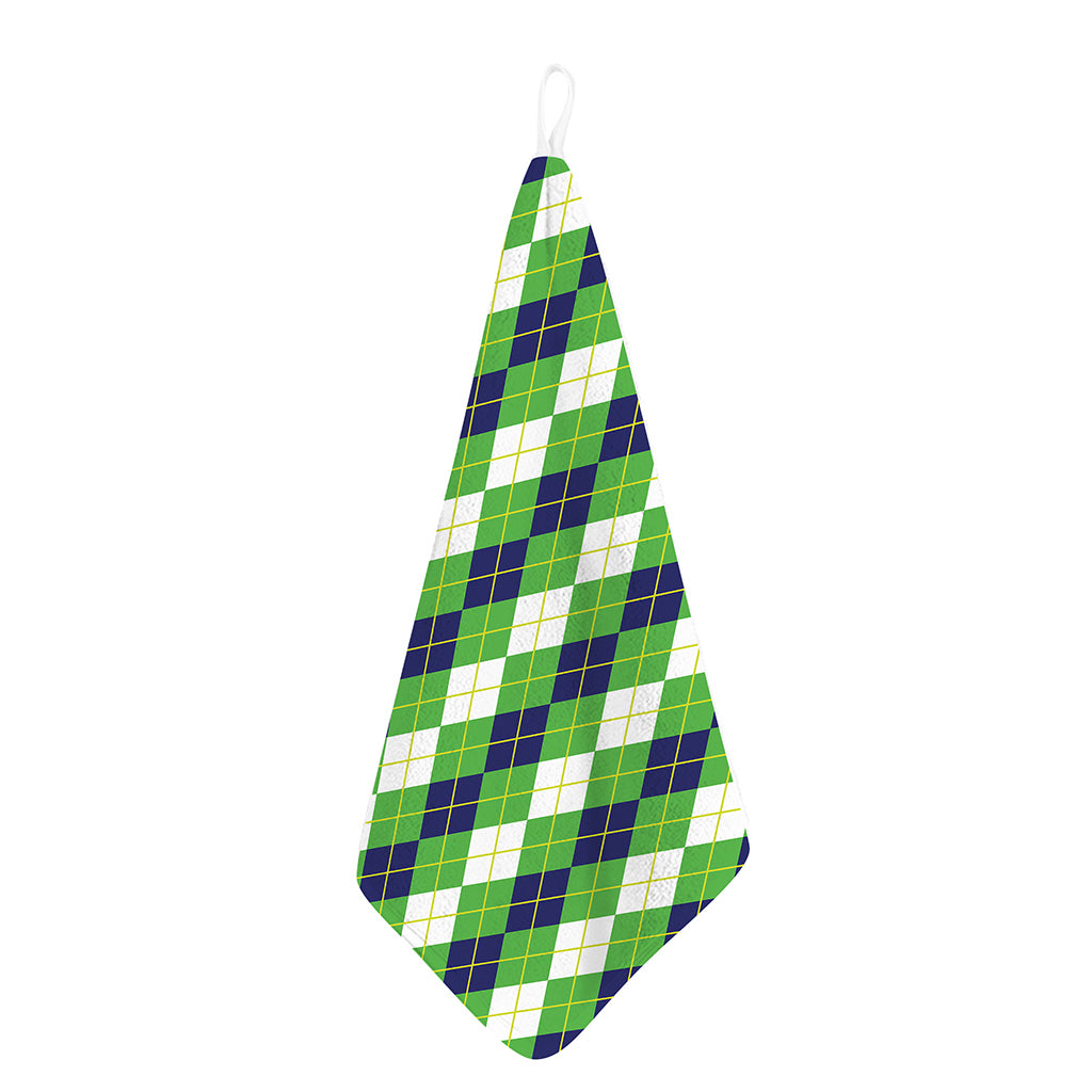 White Green And Navy Argyle Print Hand Towel