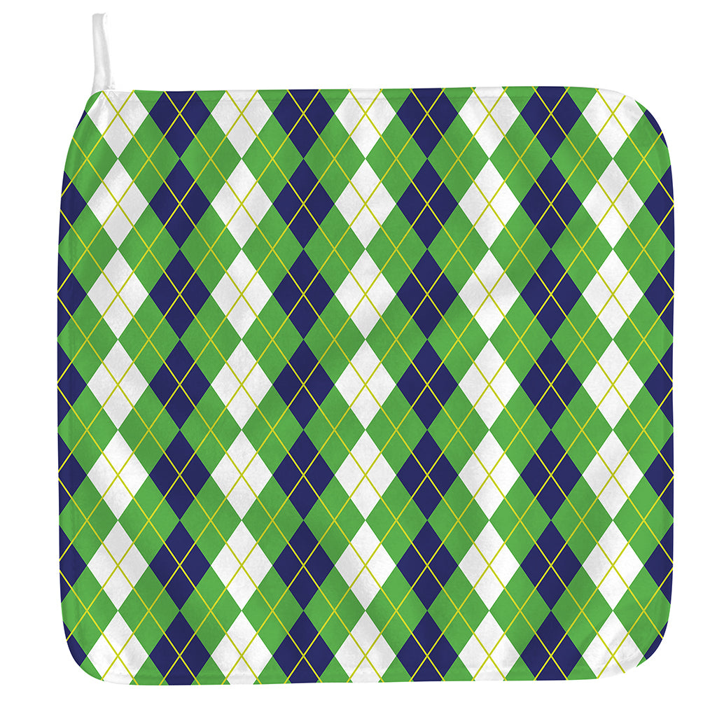 White Green And Navy Argyle Print Hand Towel