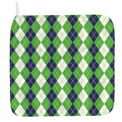 White Green And Navy Argyle Print Hand Towel