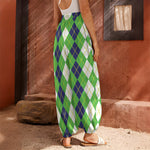White Green And Navy Argyle Print Harem Pants