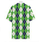 White Green And Navy Argyle Print Hawaiian Shirt