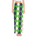 White Green And Navy Argyle Print High Slit Maxi Skirt