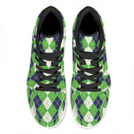 White Green And Navy Argyle Print High Top Leather Sneakers