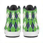 White Green And Navy Argyle Print High Top Leather Sneakers