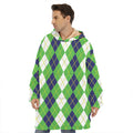 White Green And Navy Argyle Print Hoodie Blanket