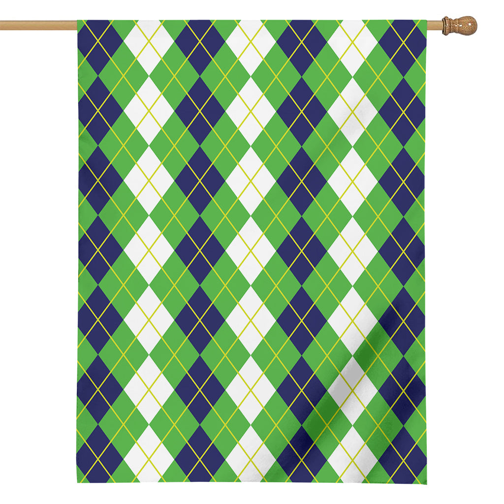 White Green And Navy Argyle Print House Flag