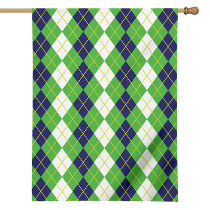 White Green And Navy Argyle Print House Flag