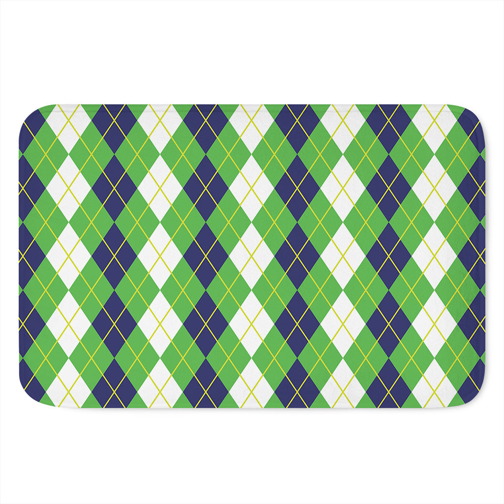 White Green And Navy Argyle Print Indoor Door Mat
