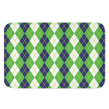 White Green And Navy Argyle Print Indoor Door Mat