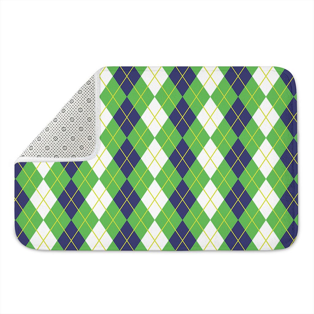 White Green And Navy Argyle Print Indoor Door Mat