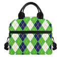 White Green And Navy Argyle Print Insulated Lunch Bag