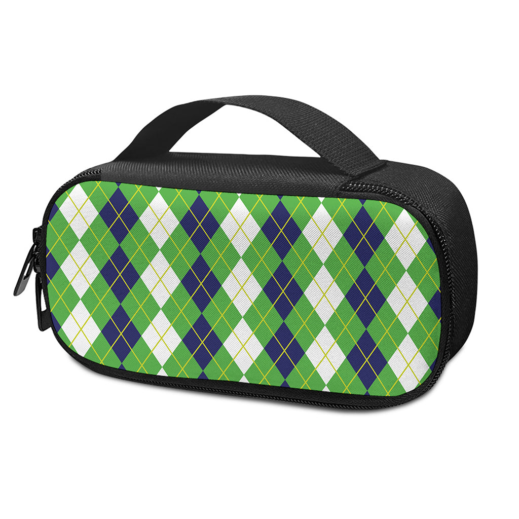 White Green And Navy Argyle Print Insulin Cooler Travel Case