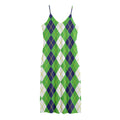 White Green And Navy Argyle Print Jersey Midi Cami Dress