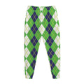 White Green And Navy Argyle Print Jogger Pants