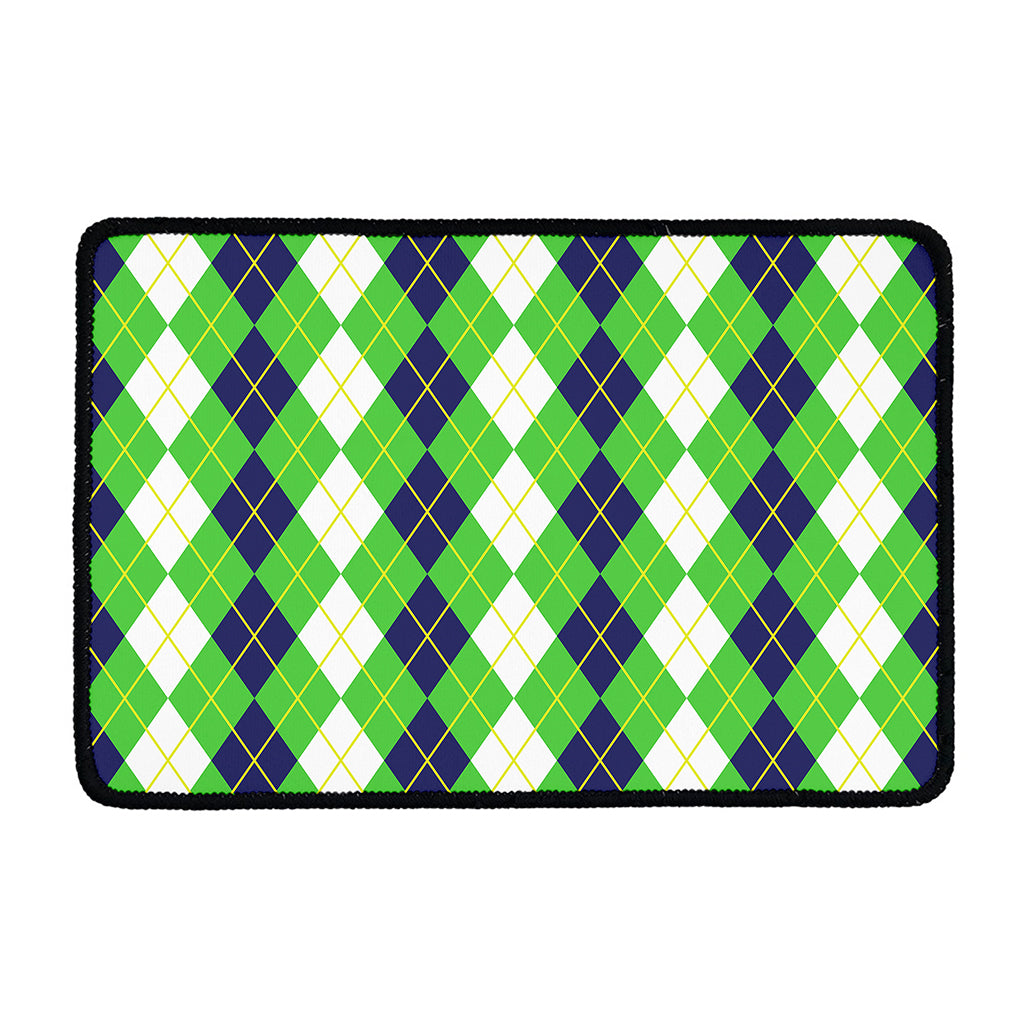 White Green And Navy Argyle Print Kitchen Mat