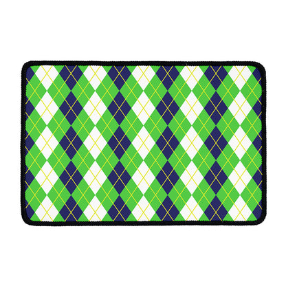 White Green And Navy Argyle Print Kitchen Mat
