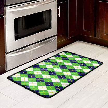 White Green And Navy Argyle Print Kitchen Mat
