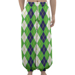 White Green And Navy Argyle Print Lantern Pants