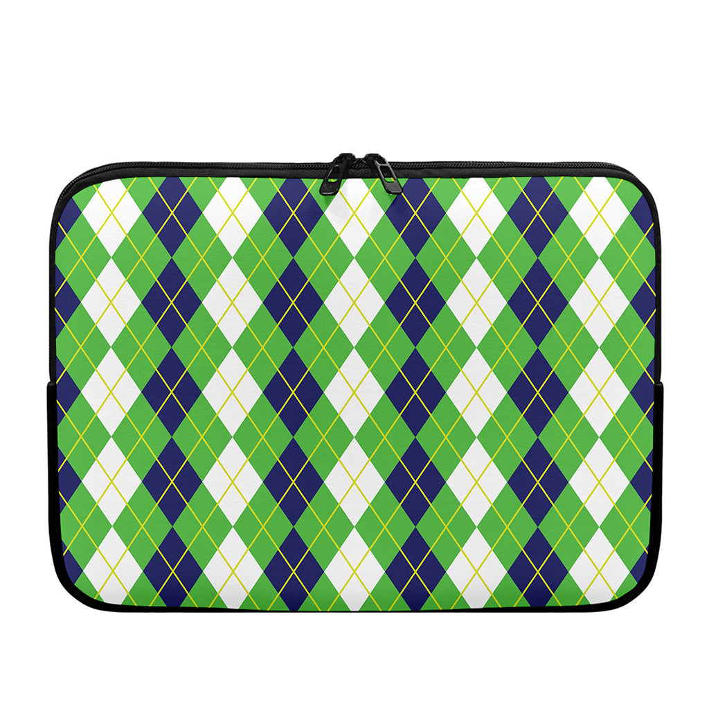 White Green And Navy Argyle Print Laptop Sleeve