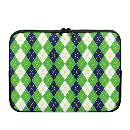 White Green And Navy Argyle Print Laptop Sleeve