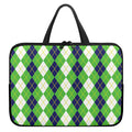 White Green And Navy Argyle Print Laptop Sleeve With Handle