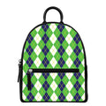 White Green And Navy Argyle Print Leather Backpack