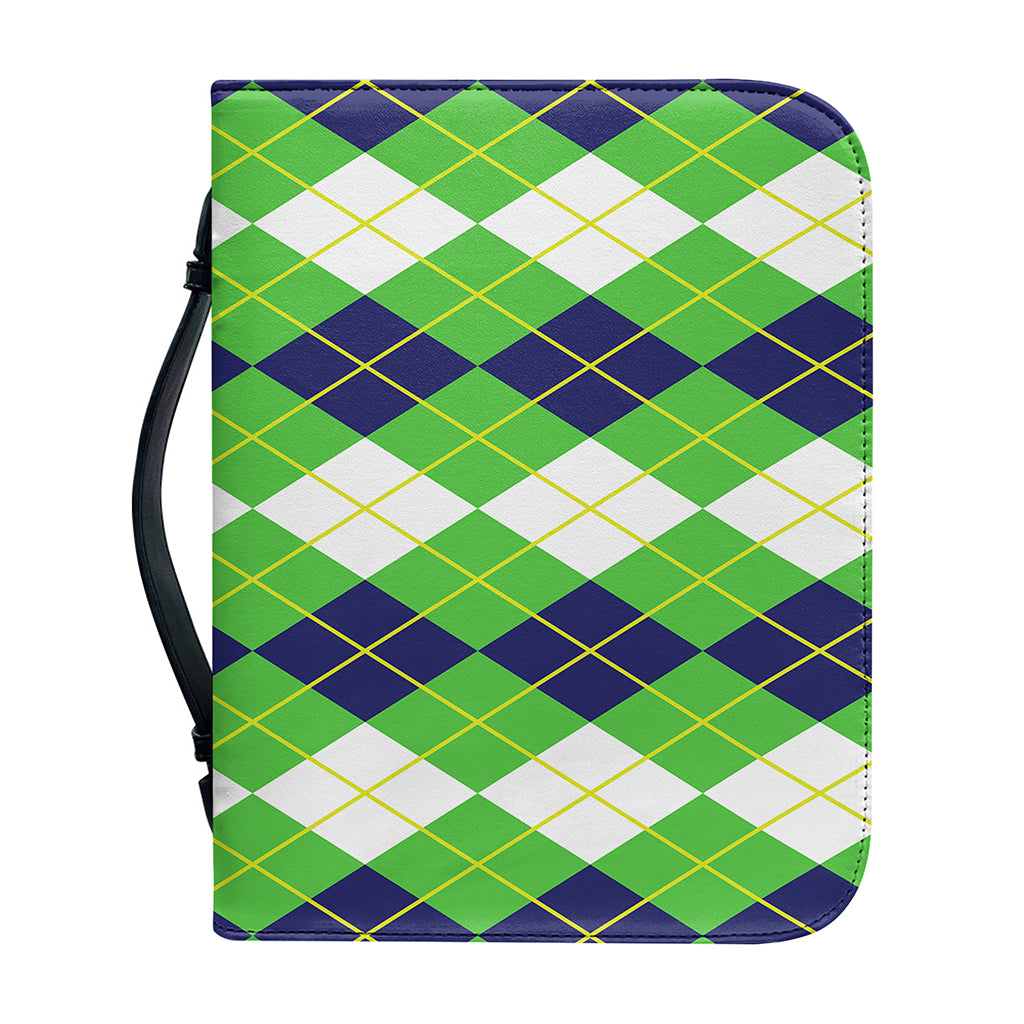 White Green And Navy Argyle Print Leather Bible Cover