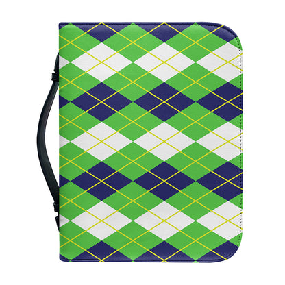 White Green And Navy Argyle Print Leather Bible Cover