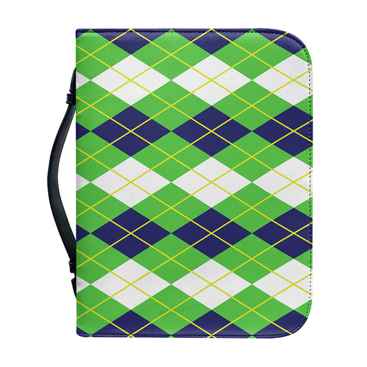 White Green And Navy Argyle Print Leather Bible Cover