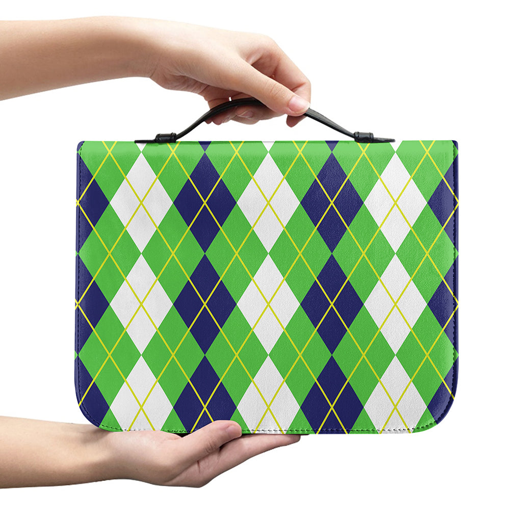 White Green And Navy Argyle Print Leather Bible Cover