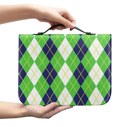White Green And Navy Argyle Print Leather Bible Cover