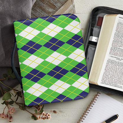 White Green And Navy Argyle Print Leather Bible Cover