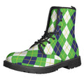 White Green And Navy Argyle Print Lace-Up Boots