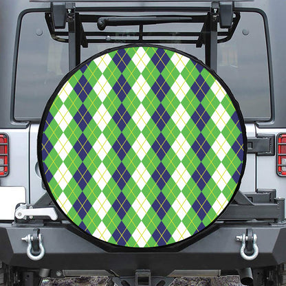 White Green And Navy Argyle Print Leather Spare Tire Cover