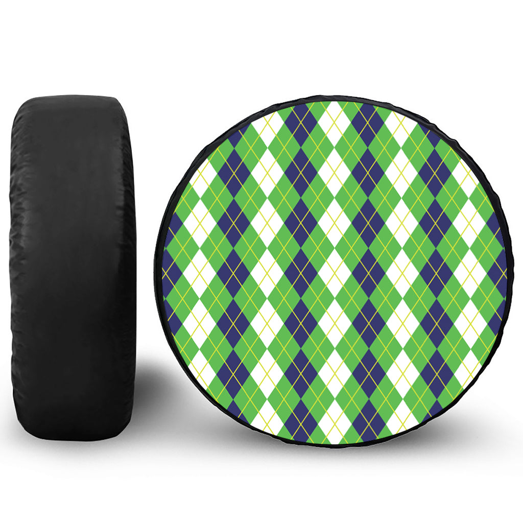 White Green And Navy Argyle Print Leather Spare Tire Cover