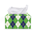 White Green And Navy Argyle Print Leather Tissue Box Cover